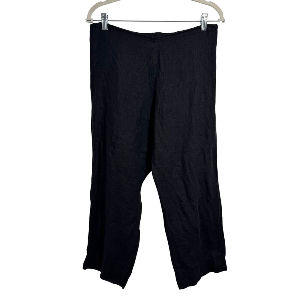 BRYN WALKER 100% LINEN Black Crop Pant M LAGENLOOK Minimalist Chic Coastal Boho